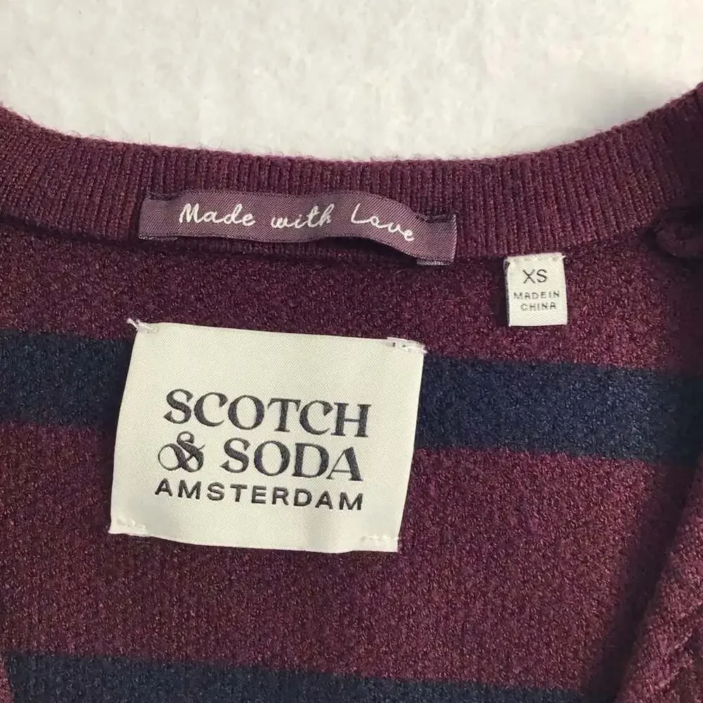 Scotch & Soda Striped Sweater Vest XS Burgundy Navy Blue V-Neck Dark Academia